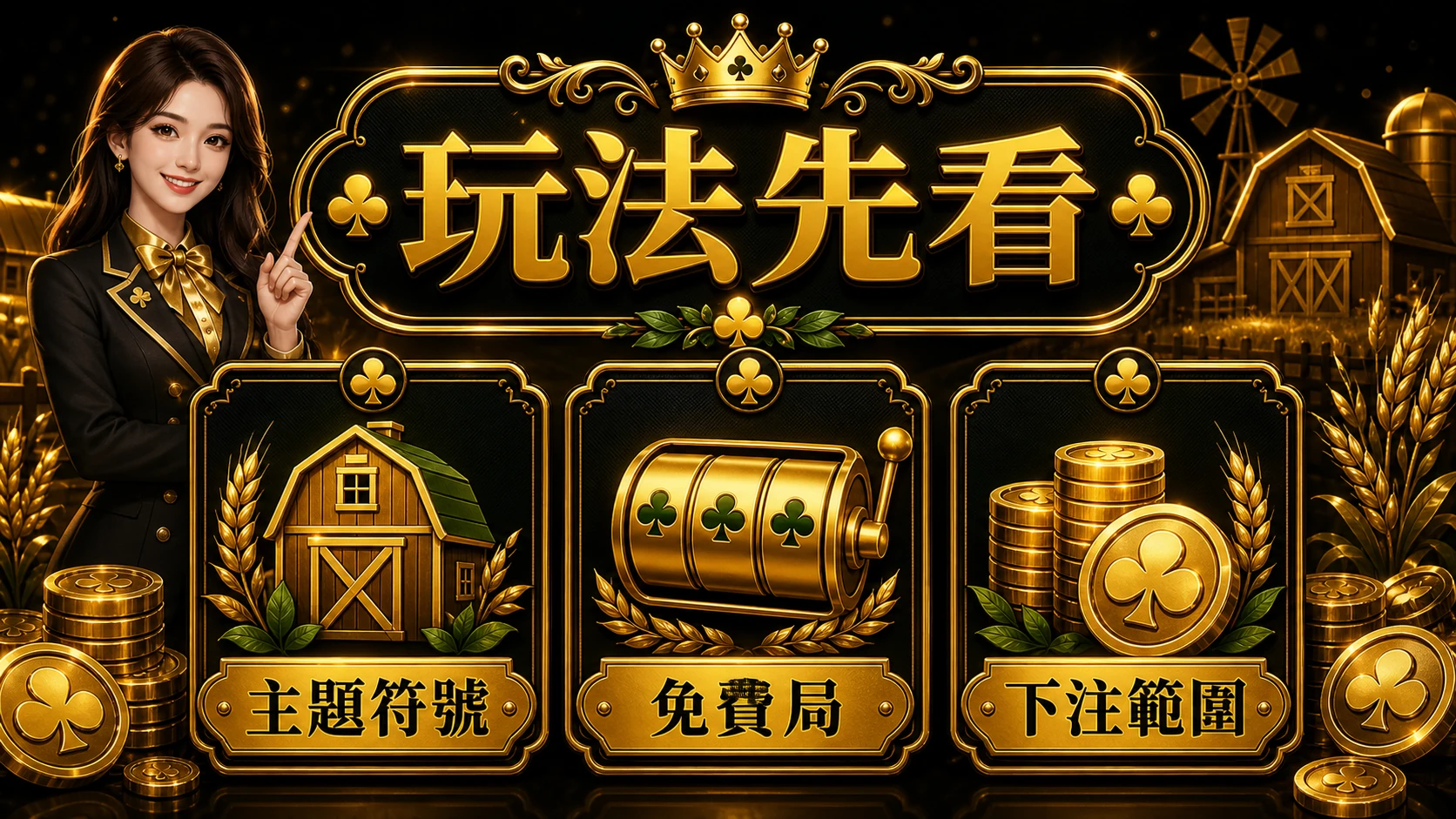 農場主題老虎機玩法先看主題符號免費局下注範圍 MBM娛樂城