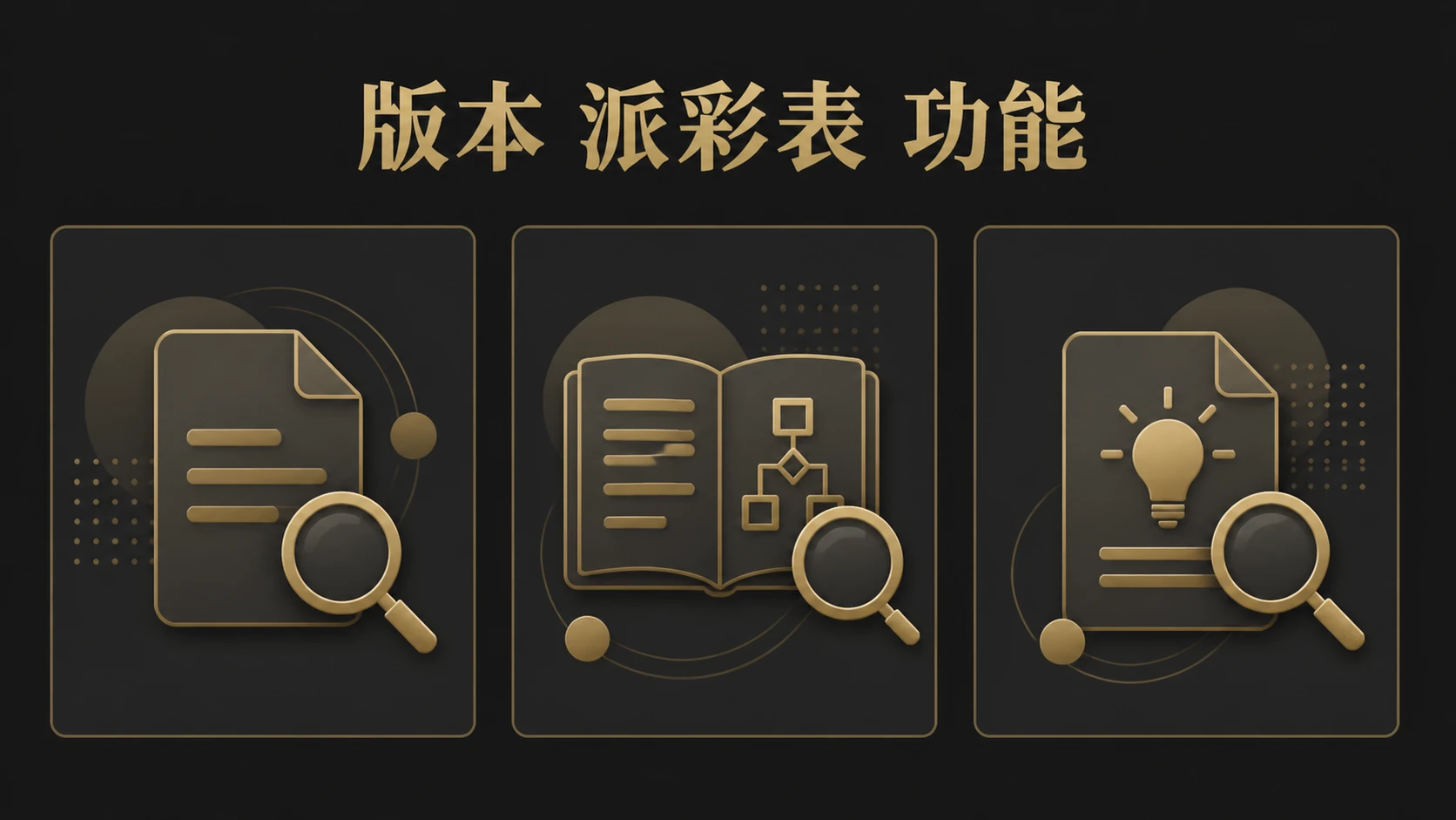 版本派彩表功能的三張抽象資料卡概念圖